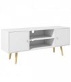 TV Stand Cabinet with Cable Management and Wood Legs Living Room, White