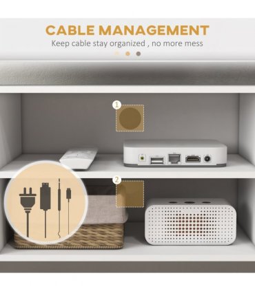 TV Stand Cabinet with Cable Management and Wood Legs Living Room, White