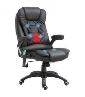 Executive Office Chair with Massage and Heat PU Leather Reclining Chair, Black