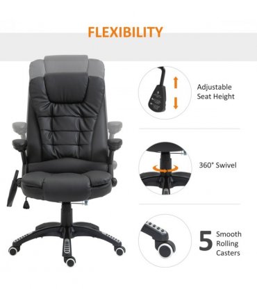 Executive Office Chair with Massage and Heat PU Leather Reclining Chair, Black