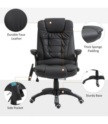Executive Office Chair with Massage and Heat PU Leather Reclining Chair, Black
