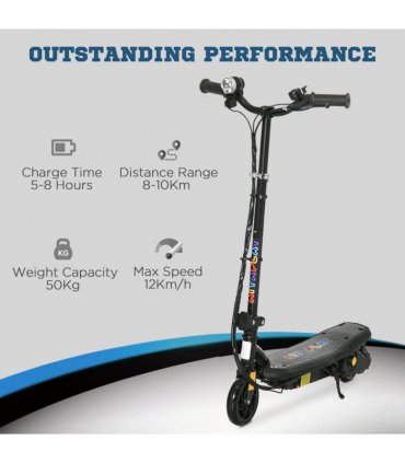Electric Scooter Folding E-Scooter w/ LED Headlight, Ages 7-14, Black, 93-105cm