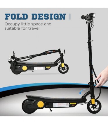 Electric Scooter Folding E-Scooter w/ LED Headlight, Ages 7-14, Black, 93-105cm