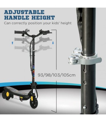 Electric Scooter Folding E-Scooter w/ LED Headlight, Ages 7-14, Black, 93-105cm