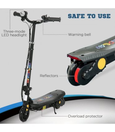 Electric Scooter Folding E-Scooter w/ LED Headlight, Ages 7-14, Black, 93-105cm