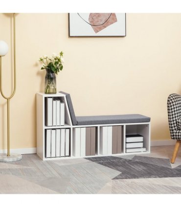 Bookshelf 2 Tier Modern Bookshelf w/ Removable Cushions White 108W x 30D x 60H