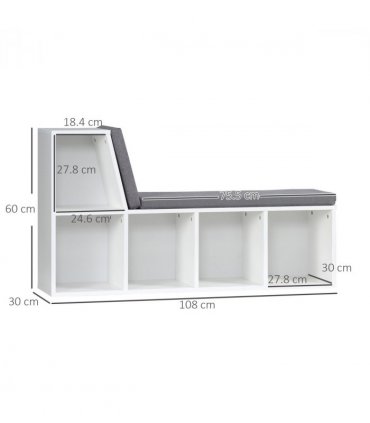 Bookshelf 2 Tier Modern Bookshelf w/ Removable Cushions White 108W x 30D x 60H
