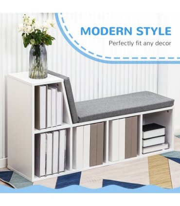 Bookshelf 2 Tier Modern Bookshelf w/ Removable Cushions White 108W x 30D x 60H
