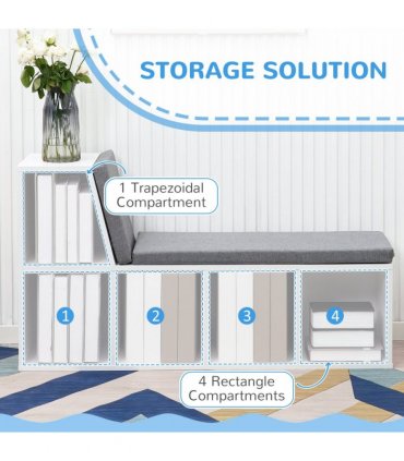 Bookshelf 2 Tier Modern Bookshelf w/ Removable Cushions White 108W x 30D x 60H