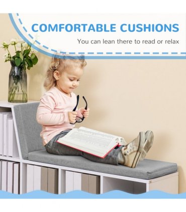 Bookshelf 2 Tier Modern Bookshelf w/ Removable Cushions White 108W x 30D x 60H