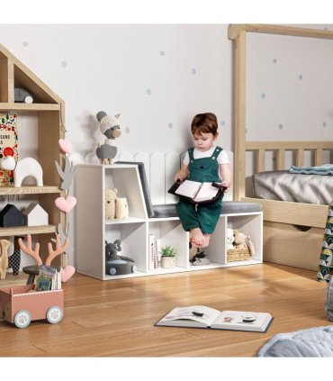 Bookshelf 2 Tier Modern Bookshelf w/ Removable Cushions White 108W x 30D x 60H