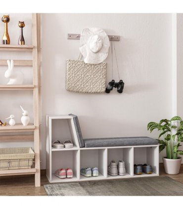 Bookshelf 2 Tier Modern Bookshelf w/ Removable Cushions White 108W x 30D x 60H