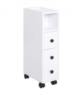 Bathroom Storage Unit Slimline 2 Drawers 2 Open Compartments Wheels White