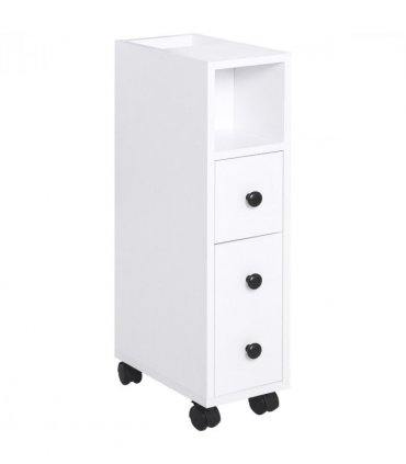 Bathroom Storage Unit Slimline 2 Drawers 2 Open Compartments Wheels White