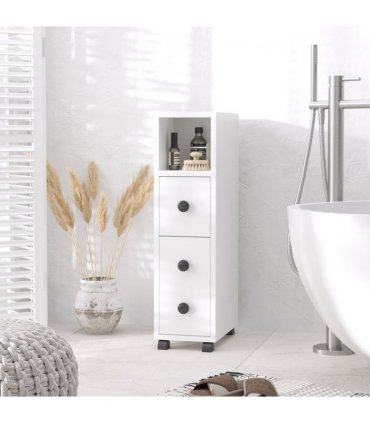 Bathroom Storage Unit Slimline 2 Drawers 2 Open Compartments Wheels White