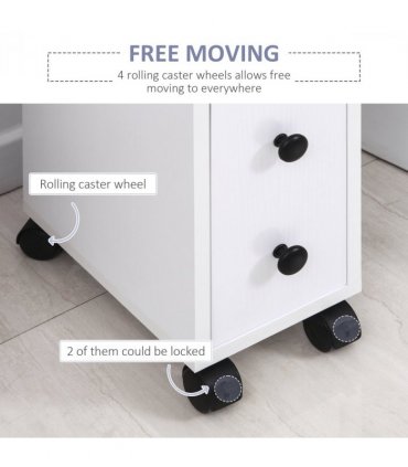 Bathroom Storage Unit Slimline 2 Drawers 2 Open Compartments Wheels White