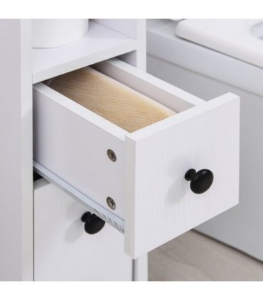 Bathroom Storage Unit Slimline 2 Drawers 2 Open Compartments Wheels White
