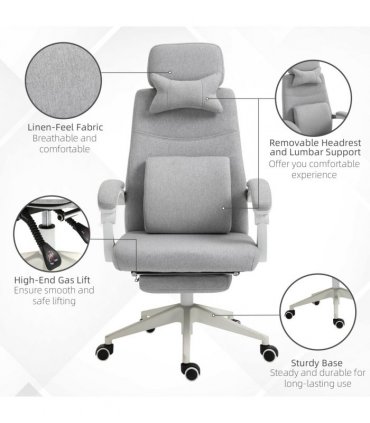 Ergonomic Home Office Chair 360 Swivel with Footrest Height Adjustable Grey