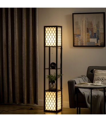 Floor Lamp Black MDF 61L x 61W x 15Dcm Modern Standing Lamps with Shelves