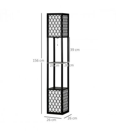 Floor Lamp Black MDF 61L x 61W x 15Dcm Modern Standing Lamps with Shelves