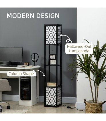Floor Lamp Black MDF 61L x 61W x 15Dcm Modern Standing Lamps with Shelves