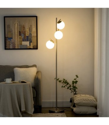 Modern Floor Lamp for Living Room Bedroom, 3 Light Tree Standing Lamp, Silver