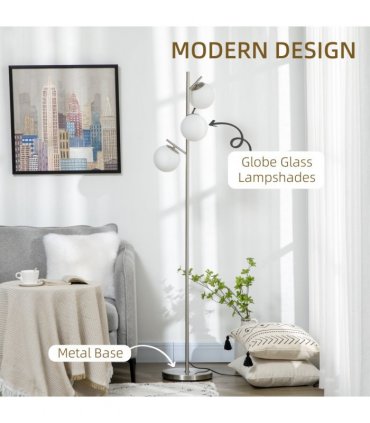 Modern Floor Lamp for Living Room Bedroom, 3 Light Tree Standing Lamp, Silver
