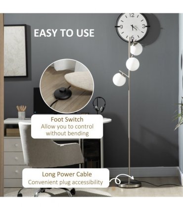 Modern Floor Lamp for Living Room Bedroom, 3 Light Tree Standing Lamp, Silver