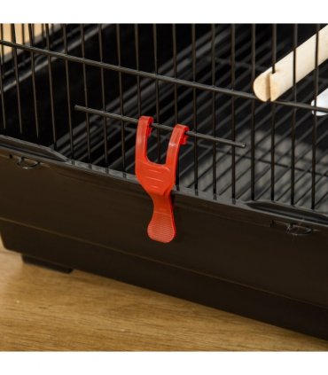 Metal Bird Cage for Budgies, Finches w/ Accessories, Toys, Tray, Handle - Black