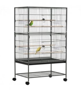 Bird Cage Aviary for Budgies Canaries w/ Rolling Stand Slide-Out Tray, Grey