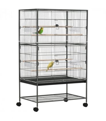 Bird Cage Aviary for Budgies Canaries w/ Rolling Stand Slide-Out Tray, Grey