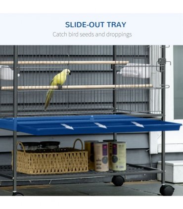 Bird Cage Aviary for Budgies Canaries w/ Rolling Stand Slide-Out Tray, Grey