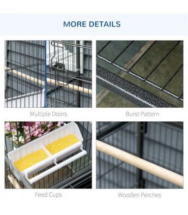 Bird Cage Aviary for Budgies Canaries w/ Rolling Stand Slide-Out Tray, Grey