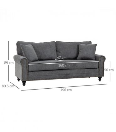 2 Seater Sofas Fabric Sofa with Nailhead Trim Cushions and Throw Pillows Grey