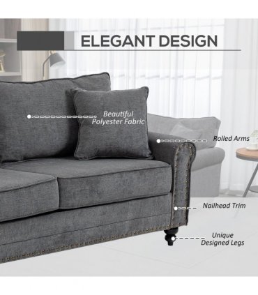 2 Seater Sofas Fabric Sofa with Nailhead Trim Cushions and Throw Pillows Grey