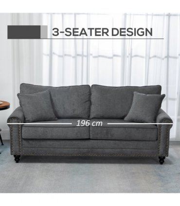 2 Seater Sofas Fabric Sofa with Nailhead Trim Cushions and Throw Pillows Grey