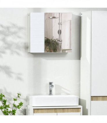 Bathroom Mirror Cabinet Wall Mount Storage Organizer w/ Adjustable Shelf White