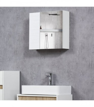 Bathroom Mirror Cabinet Wall Mount Storage Organizer w/ Adjustable Shelf White