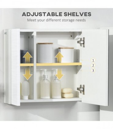 Bathroom Mirror Cabinet Wall Mount Storage Organizer w/ Adjustable Shelf White