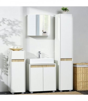 Bathroom Mirror Cabinet Wall Mount Storage Organizer w/ Adjustable Shelf White
