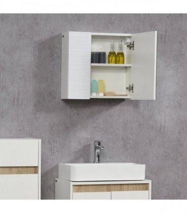 Bathroom Mirror Cabinet Wall Mount Storage Organizer w/ Adjustable Shelf White