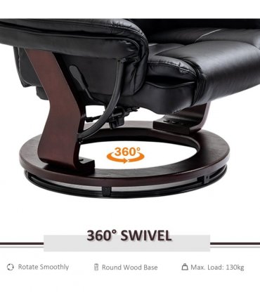 Swivel Manual Recliner and Footrest Set PU Lounge Chair Wood Base, Black