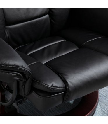 Swivel Manual Recliner and Footrest Set PU Lounge Chair Wood Base, Black