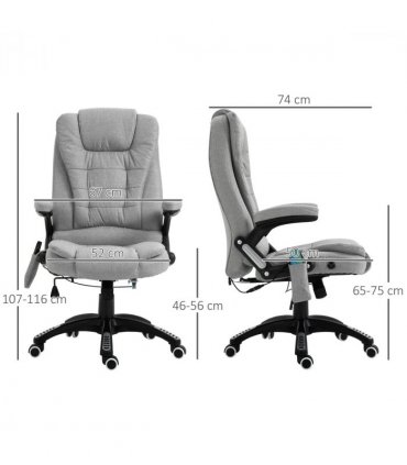 Executive Reclining Chair w/ Heating Massage Points Relaxing Headrest Grey