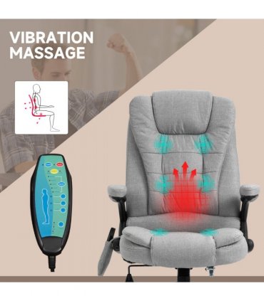 Executive Reclining Chair w/ Heating Massage Points Relaxing Headrest Grey