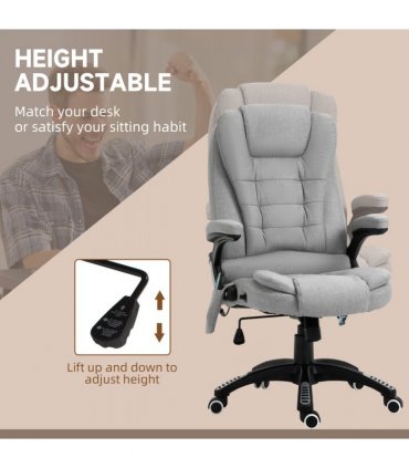 Executive Reclining Chair w/ Heating Massage Points Relaxing Headrest Grey