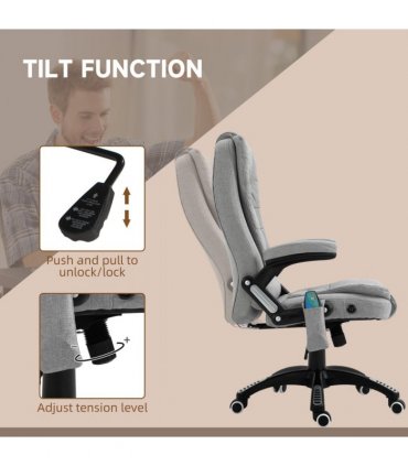Executive Reclining Chair w/ Heating Massage Points Relaxing Headrest Grey