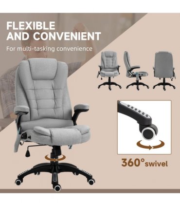 Executive Reclining Chair w/ Heating Massage Points Relaxing Headrest Grey