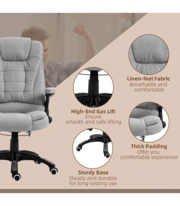 Executive Reclining Chair w/ Heating Massage Points Relaxing Headrest Grey