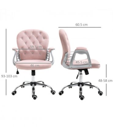 Velour Pink Office Chair Luxury Diamond Tufted Padded Ergonomic 360° Swivel